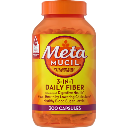 Metamucil, Psyllium Husk Capsules, 300 Capsules, 3-in-1 Fiber Supplement, Daily Psyllium Husk Fiber Capsules Help Support Digestive Health by Promoting Regularity*, Help Supplement Daily Fiber Intake