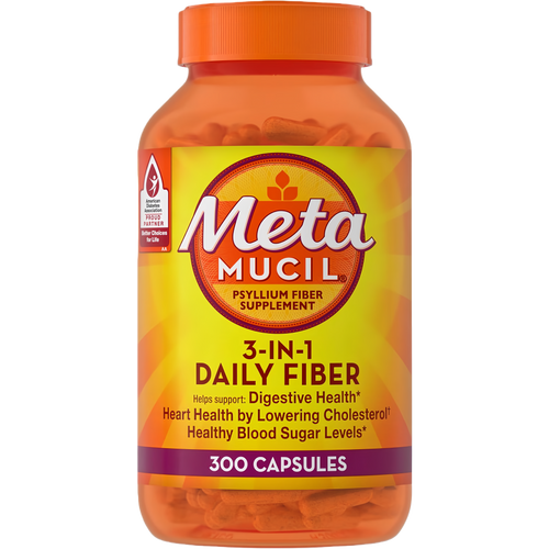 Metamucil, Psyllium Husk Capsules, 300 Capsules, 3-in-1 Fiber Supplement, Daily Psyllium Husk Fiber Capsules Help Support Digestive Health by Promoting Regularity*, Help Supplement Daily Fiber Intake