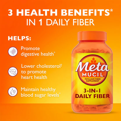 Metamucil, Psyllium Husk Capsules, 300 Capsules, 3-in-1 Fiber Supplement, Daily Psyllium Husk Fiber Capsules Help Support Digestive Health by Promoting Regularity*, Help Supplement Daily Fiber Intake